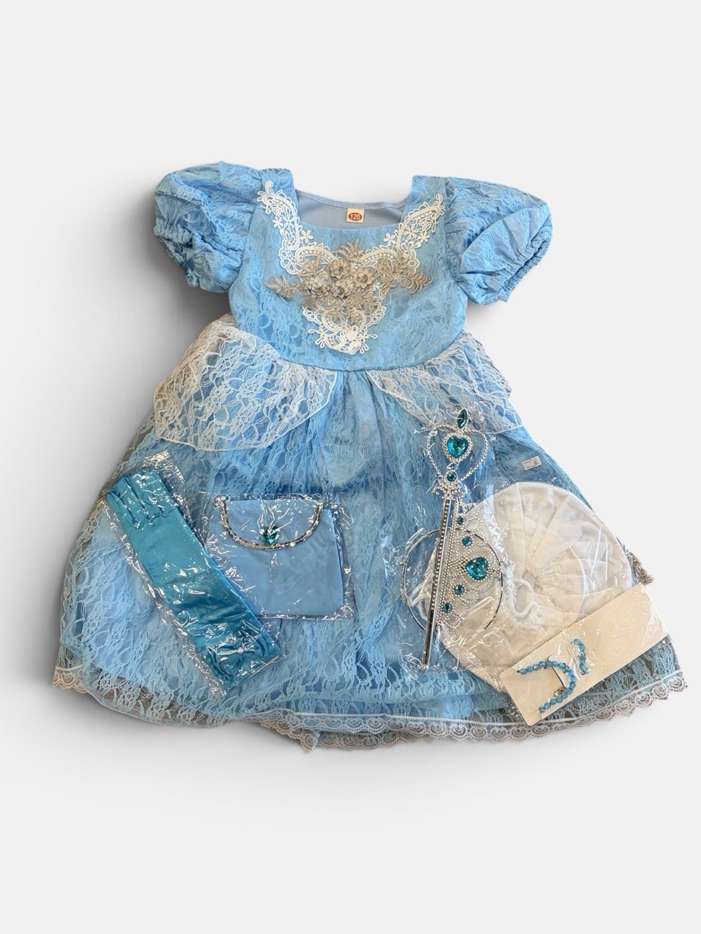 Girls Blue Princess Lace Costume Dress with Accessories